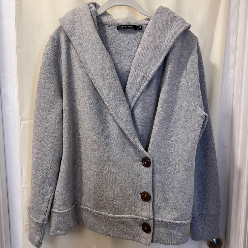 Doe & Rae Light Gray Hooded Button-Front Cardigan